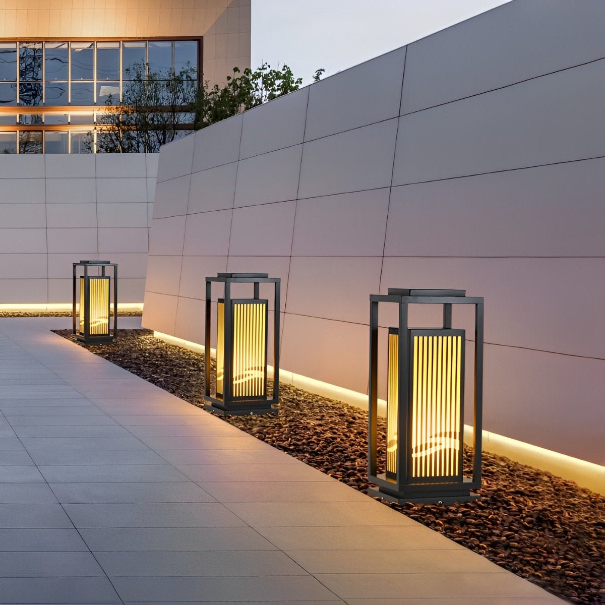 Minimalist Striped LED Black Modern Post Cap Light