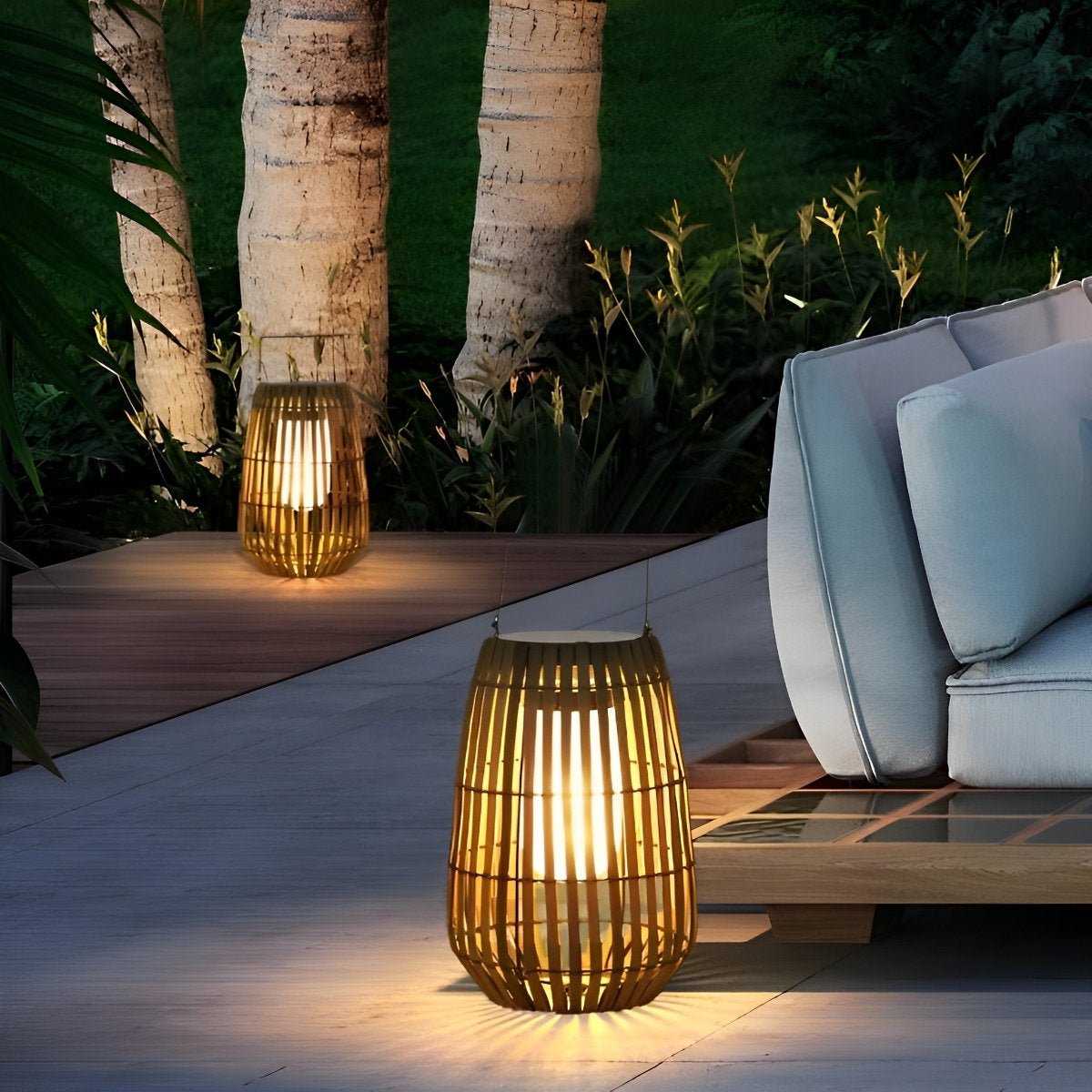 Rattan Hanging Lantern Shaped LED Waterproof Outdoor Lights