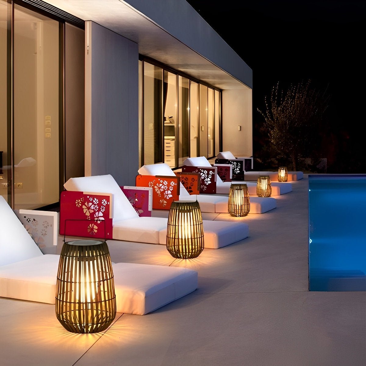 Rattan Hanging Lantern Shaped LED Waterproof Outdoor Lights