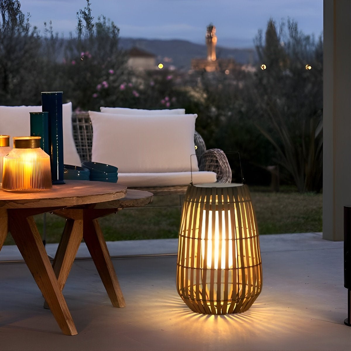 Rattan Hanging Lantern Shaped LED Waterproof Outdoor Lights